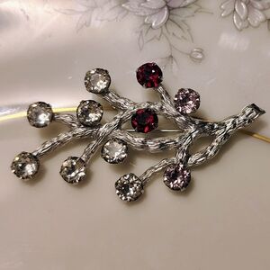 MCM Van Dell Sterling Silver Crystal Branch Brooch 925 Red Pink